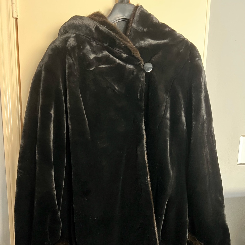 Faux fur long hooded coat